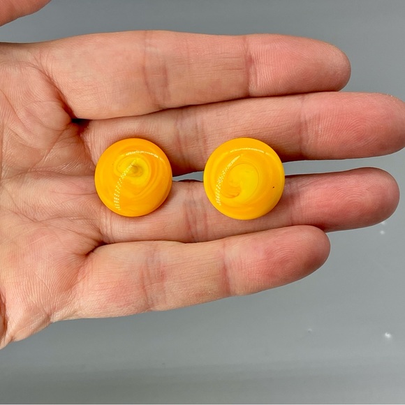 Vintage Art Glass Cuff Links Orange Yellow Swirls Handmade Blown Glass - Picture 5 of 15